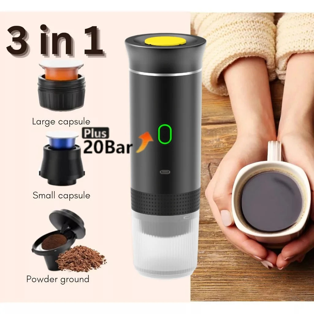 Portable Wireless Espresso Coffee Maker - 3-in-1 Travel Coffee Maker for Car, Home, and Camping