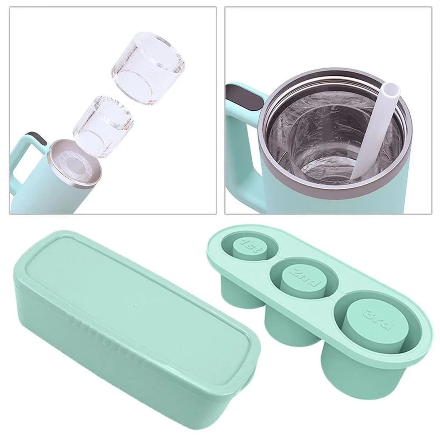 Premium Silicone Ice Cube Molds with Lid for Effortless Ice Creation in 30/40 Oz Tumblers and Water Mugs