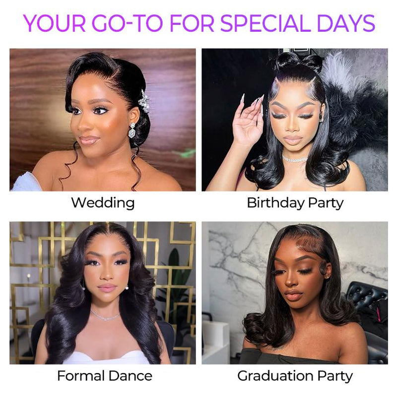 Luvme 100% Human Hair 13x6 and 13x4 Ear-To-Ear HD Lace Front Wig – Pre-Styled Shake & Go Flexi-Fit Drawstring with Body Wave Curls, 200%-250% Density