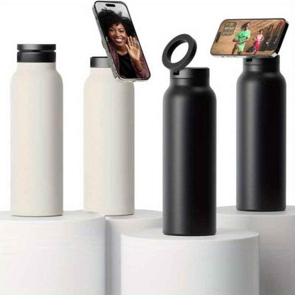 Magnetic Insulated Sports Water Bottle with Phone Holder - Perfect for Gym, Office, and Outdoor Activities