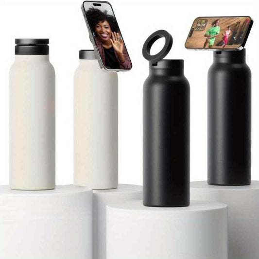 Magnetic Insulated Sports Water Bottle with Phone Holder - Perfect for Gym, Office, and Outdoor Activities