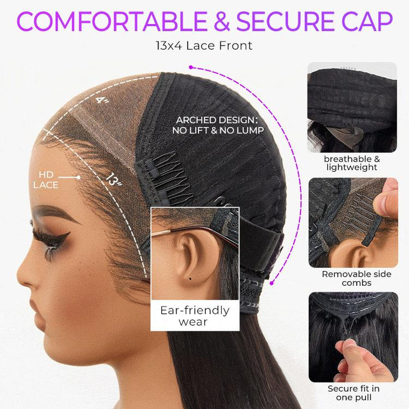 Luvme 100% Human Hair 13x6 and 13x4 Ear-To-Ear HD Lace Front Wig – Pre-Styled Shake & Go Flexi-Fit Drawstring with Body Wave Curls, 200%-250% Density